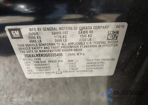 2016 GMC Terrain Sle-2 from USA, damaged, VIN 2GKALNEK5G6335456